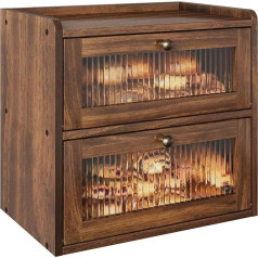 Alpeir Double Layer Large Bread Bin for Kitchen Worktop, Square Wooden Bread Bin with Acrylic Window, Retro Brown