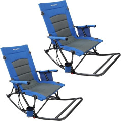 WKFAMOUT Oversized Rocking Chair with Footrest Outdoor Foldable Set of 2 Camping Chairs Padded Swing Lounger Garden Lounger Swing Lounger with Lock Design Cushion Storage Bag Blue