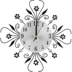 Rhinestone Crystal Wall Clock, Modern Design Diamonds Flowers Kitchen Clock Decorative Metal Clock for Living Room Office Decor