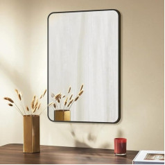 Wall Mirror 40 x 60 cm Mirror with Black Metal Frame, Bathroom Mirror HD Large Cosmetic Mirror Rounded Corners Rectangular Metal Frame Mirror for Bathroom Living Room Washrooms Bedroom