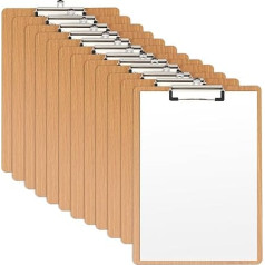 JEUIHAU Pack of 12 A4 Wooden Clipboards, Heavy Duty Hardboard, Premium Menu Clipboard with Sturdy Spring Handle and Concealed Hanging Hole for Office, Work, Classroom