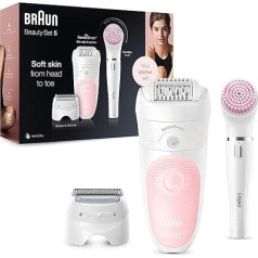 Braun Silk-épil 5 Beauty Set, Women's Epilator for Hair Removal, Attachments for Razor, Exfoliating, Cleansing for Face and Body, Bag, Mother's Day Gift, 5-895, White/Flamingo