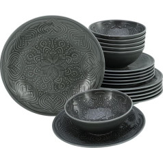 CreaTable, 21627, Orient Mandala Series, 18-Piece Crockery Set, Porcelain Plate Set, Dishwasher and Microwave Safe, Made in Europe