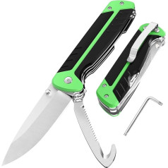 YiMai Folding Knife (Two-Handed Knife), 3-in-1 Pocket Knife, Folding Knife, Pocket Knife with Clip, Survival Knife, Outdoor Knife for Camping & Survival (Black & Grey)