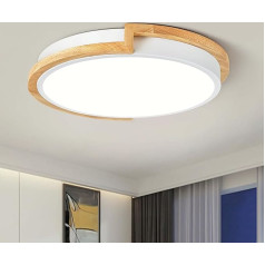Vikaey LED Ceiling Light, White Ceiling Light, 30 cm, 24 W Lamp with Wood for Bedroom, Living Room, Kitchen, Hallway, Dining Room, 4000 K