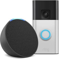 Die neue Ring Akku-Videotürklingel (Battery Video Doorbell), Nickel Matt, Funktionert mit Alexa + Echo Pop, Anthrazit - Smart Home-Einsteigerpaket