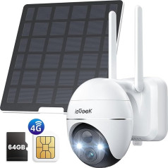 ieGeek 3G/4G LTE Outdoor Solar Surveillance Camera with SIM Card & 64G Memory Card, 2K Outdoor Camera Battery without WiFi with 355°/120° PTZ Colour Night Vision, PIR Detection, 2-Way Audio, IP66