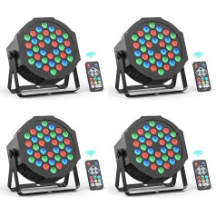 Rtktoup 4 x 36 LED Par Lights, RGB Stage Lights, DMX Disco Lights with Remote Control, Effect Spotlight with Sound Activated Control, for Bar, Weddings, Birthday Parties, Halloween, Christmas