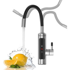 Weigudoc 3000 W Stainless Steel Electric Heating Tap, Electric Kitchen Tap Instantaneous Water Heater with LCD Temperature Display and Flexible Neck, 360° Rotatable Hot Water Tap for Kitchen Bathroom