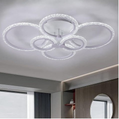 GreeLustr Acrylic Ring Chandelier, Modern LED Ceiling Light, Metal White Lamp, Geometric Design, Flush-Mounted Light for Home, Living Room, Kitchen, Bedroom (6 Rings, Cool White)