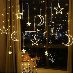 Curtain Light Star Moon Window Lights Decoration Fairy Lights for Bedroom Living Room (Warm White 3.5 Metre USB Remote Control)