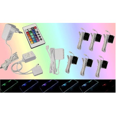 Trango Set of 6 5022-06 RGB Colour Changing LED Glass Edge Lighting with Remote Control Cabinet Lighting Glass Floor Lighting Display Cabinet Lighting LED Clips Furniture Lighting