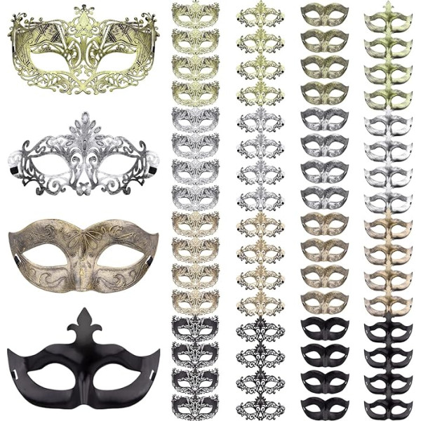 FEQO Pack of 64 Venetian Masquerade Mask Carnival Vintage Antique Masks for Women Men Halloween Costume Party