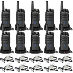 Retevis RT668H Radios, Walkie Talkie with Headphones, Hidden Display, Rechargeable Type-C 1200mAh, VOX, Robust, Walkie Talkie Adult for Shop, Discounter (Pack of 10, Black)