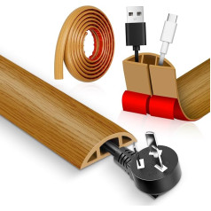 Flexible Small Cable Duct, 3.0 m x 3 cm Floor Cable Duct, Trip Protection, Self-Adhesive, PVC Floor Cable Protection, Cable Cover, Cable Chute, Easy to Cut, Assembly (Wood Grain)