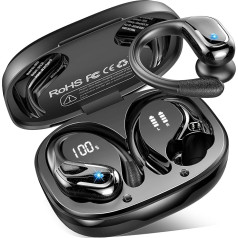 Bluetooth Headphones Sport, 75 Hours Headphones Wireless Bluetooth 5.4, HiFi Stereo Deep Bass Wireless Earbud, 4 ENC Noise Cancelling Mic, IP7 Waterproof In-Ear Earphones with Ear Hooks, USB-C LED