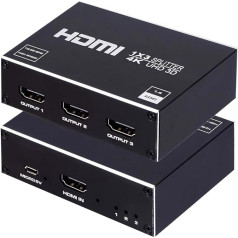 HDMI Splitter 1 in 3 Out Simultaneously Aluminium 4K HDMI Splitter Supports HDCP 1.4 4K 3D UHD 1080P for HD TV/Fire Stick/Xbox/PS3/PS4