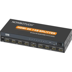 NOWBOTUCH 1x8 HDMI Splitter 8 Port 1 in 8 Out HDMI Switch 1 Port to 8 HDMI Display Dual / Mirror Powered Splitter Ver 1.4 Certified for Full HD 1080P 3D Support with High Resolution