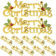 Merry Christmas Lettering Christmas Tree Pendant: Golden Letters Christmas Tree Decoration DIY 12 Pieces Christmas Tree Decoration Christmas Wreath Crafts Christmas Party Festival Decoration