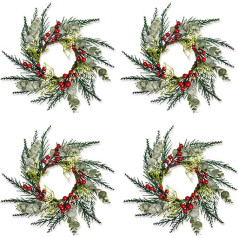 LIAMERHE Pack of 4 20 cm Christmas Candle Rings Advent Wreath Candle Holder Advent Arrangement Tea Light Holder Advent Decoration Table Wreath for Christmas Mini Christmas Wreath for Rustic Table