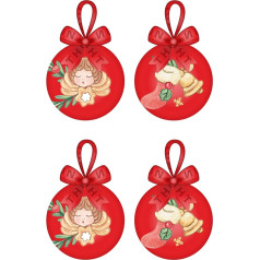 THUN - Set of 4 red Christmas baubles made of polyester, small design, Christmas tree decoration, gift idea, diameter 6 cm