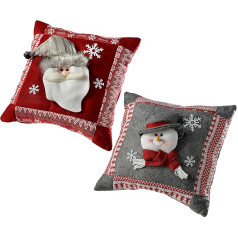 WeRChristmas Santa Schneemann Weihnachten Kissen Dekoration, grau/rot, 14 – Zoll, Set von 2