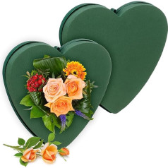Relaxdays Floral Foam for Fresh Flowers, Set of 2, Heart, HBT: 26.5 x 26.5 x 4 cm, Flower Arrangement for Crafts, Foam, Green