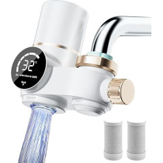 Water Filter Tap with LED Display, Includes 2 Filters, Water Filter for Tap, Tap Filter for Drinking Water, Removes Chlorine, Heavy Metals and Bad Taste