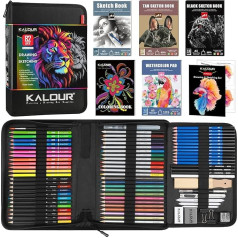 KALOUR PDAS 82 Character Set Sketch Set, Pro Art Supplies with Neon, Colouring Pencils, Watercolour, Metallic, Graphite and Charcoal Pens, 5 Sketchbooks and Colouring Book, Gift for Adults, Teenagers