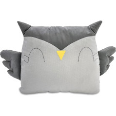 Pepi MADE IN POLAND Owl Cushion Children's Cuddly Cushion 42 x 35 cm - Cuddly Toy Owl Cuddly Cushion Children's Room - Owl Decoration Light Grey