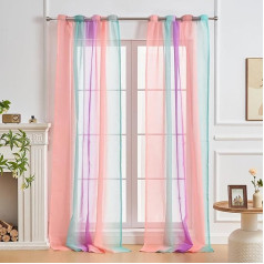 NETMEO 2 Panels Transparent Rainbow Curtains Bedroom Living Room Light Filtering Curtains Girls Nursery Window Decoration Transparent (Pink Green Purple, W 132 x H 243 cm)