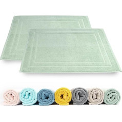 Rinsl Bath Mat Set, 2 Pieces, 100% Cotton Terry Towelling Shower Mat, 50 x 70 cm, Bathroom Mat 700 g/m², Quick-Drying, Absorbent, Washable (Celadon Green)