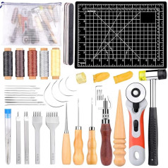 35 Pieces Leather Sewing Tools and Accessories, Leather Sewing Set, Cutting Mat, Awl and Hammer, Leather Craft Set for Leather Sewing Punching Cutting Leather Craft Making