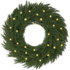 Valery Madelyn 61 cm / 24 Inch Door Wreath Christmas with Lighting 30 LED Lights, Foldable Front Door Christmas Wreath, Green Advent Wreath, Christmas Decoration, DIY Fir Wreath, Table Wreath Made of