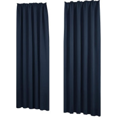 Deconovo Opaque Curtain with Ruffle Tape, Noise Protection, Winter Thermal Curtain, 245 x 140 cm (H x W), Dark Blue, Set of 2
