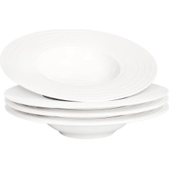 jinsongdafa Pasta Plates, Soup Bowls, 230 ml, Pasta Bowl Set with 4 Pieces, White Flat Bowl Plates, Bowls with and Rim, Premium Porcelain, Best Gift, 24.3 cm, Embossed