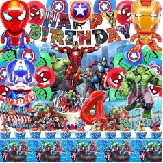82 Pieces Superheroes 4 Years Birthday Decoration Set Aveger, Superheroes 4 Year Party Decoration Supplies, Aveger Decoration Birthday Children, Superhero Tableware Plates Table Cloth Napkins