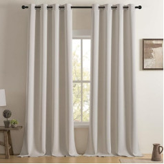 Softalker Opaque Curtains Beige with Eyelets Blackout Curtain Living Room Modern Thermal Curtain Heat Protection Curtain Window Curtain 140 x 245 cm for Bedroom Children's Room Set of 2