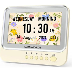 Lemnoi 7 Inch Digital Calendar, Senior Clock, Dementia Clock with Date and Day of the Week, 15 Alarms & Medication Reminder, Digital Alarm Clock Dimmable for Seniors and Dementia Sufferers,