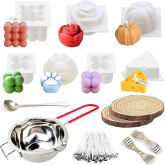 JILERWEAR Silicone mould 6 pack candles make yourself set with candle wick and wax melting pot, candle pouring making scented candles, use as home decoration