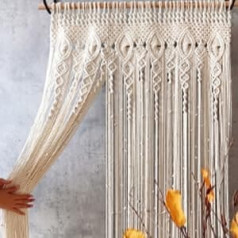 FIYSON Macrame Wall Hanging Tapestry, Handmade Woven Macrame Tapestry, Room Divider, Macrame Curtains, Boho Door Curtain for Wedding, Background, Window Curtains, Home Wall Decoration, 100 x 200 cm