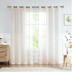 FMFUNCTEX Linen Curtains with Eyelets Transparent Beige Curtain Linen Look Curtains Country House Style for Living Room Bedroom Children's Room Set of 2 245 x 135 cm (H x W)
