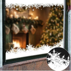 Topeedy 8M Christmas Snowflake Window Stickers, 8 Pack Fluffy Snow and Frost Stickers Reusable Double Sided White Window Decoration Snow Pile