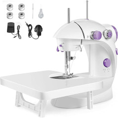 Mini Sewing Machine, Upgraded Electric Sewing Machine with Sewing Bag, Expansion Board, LED Light, Quick Stitch, Suitable for Clothing, Jeans, Cutains, DIY, Home, Travel (White)