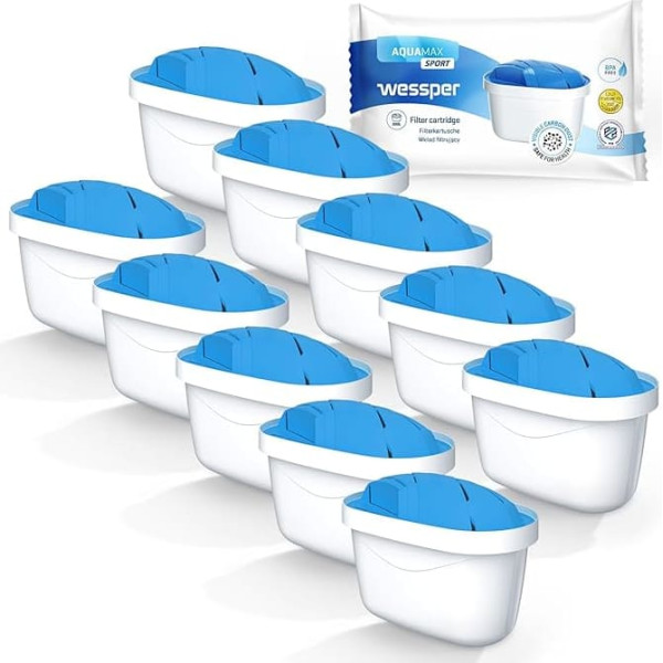 Wessper Sport Water Filter Cartridges for Jug | Filter Cartridges Compatible with Brita Maxtra +, Style, Marella, Elemaris, XL, Fun - Pack of 10