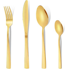 Otto Konig Cutlery Set, 32 Pieces, for 8 People, Gold Stainless Steel Cutlery Set, Knife, Fork, Spoon, Coffee Spoon, High Quality, Modern Design, Dishwasher Safe, High Gloss, Corrosion Resistant