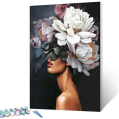 Tucocoo Lady Head Flower Painting by Numbers for Adults, Modern Style, Oil Painting by Numbers, Figure Lady Paint by Numbers for Adults, Fashion Acrylic Oil Painting Set with Frame