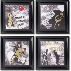 DekoArte - Wall Pictures Living Room Banksy Urban Art Black Gold