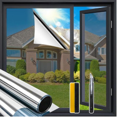 Zindoo Sun Protection Film Window Inside, UV Protection Mirror Film Window Film Transparent from Inside Opaque Silver 59.5 x 200 cm with Installation Tools