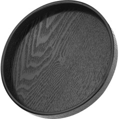 Jeanoko Round Shape Black Solid Wood Tea Coffee Snack Food Serving Tray Plate Restaurant Trays (30 cm)